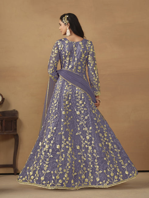 Voilet Net Anarkali Dress Acy8759 Closure View