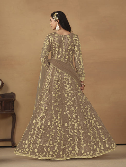 Brown Net Anarkali Dress Acy8760 Closure View