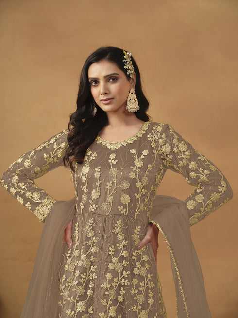 Brown Net Anarkali Dress Acy8760 Back View