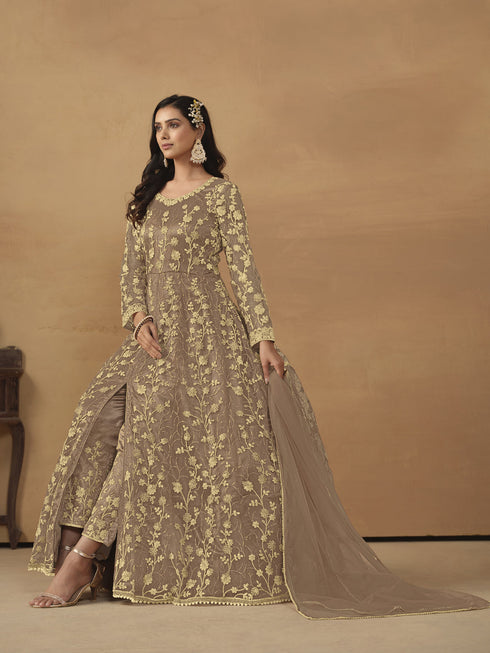 Brown Net Anarkali Dress Acy8760 Salwar Kameez