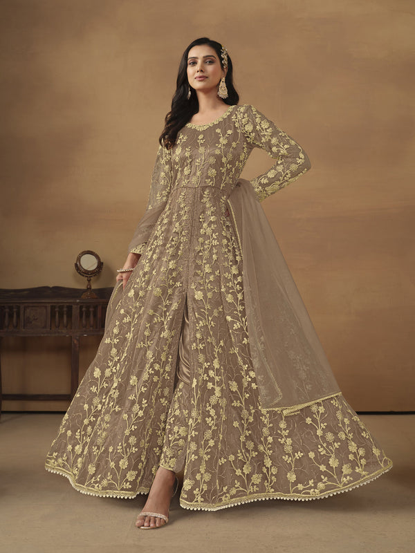 Brown Net Anarkali Dress Acy8760