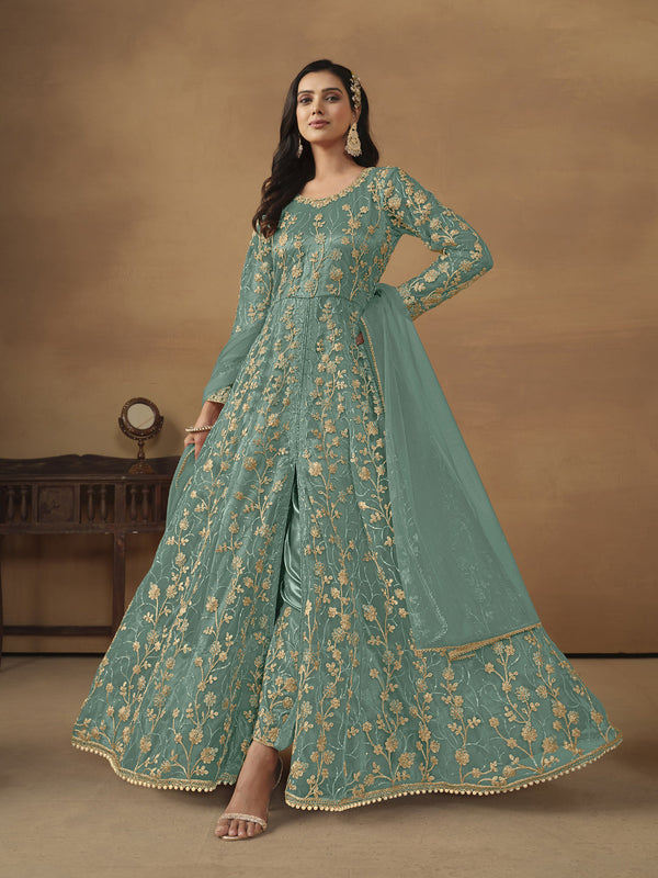 Green Net Anarkali Dress Acy8761