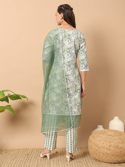 Green Cotton Pant Suit Acy8787 Back View