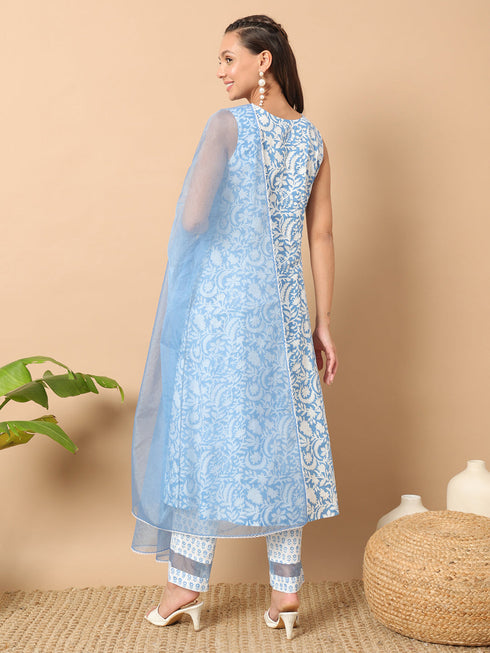 Blue Cotton Pant Suit Acy8788 Back View