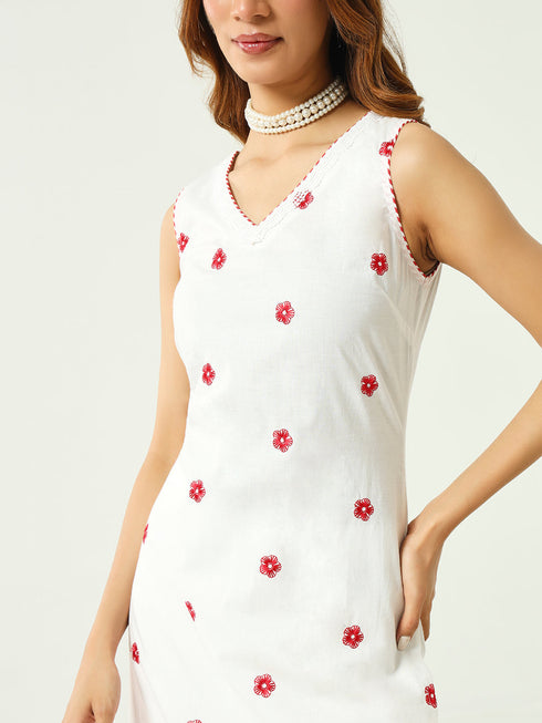 White Cotton Pant Suit Acy8790 Closure View