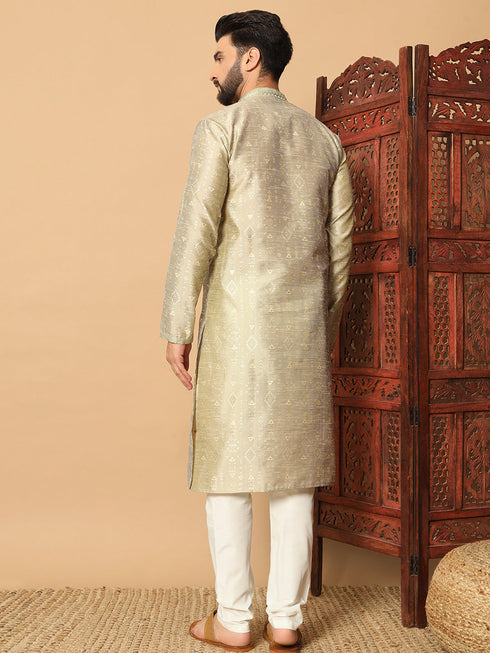 Gold Kurta Silk Payjama Closure View