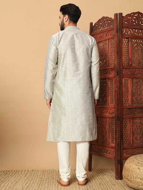 Silver Kurta Silk Payjama Closure View