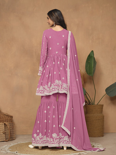 Pink Faux Georgette Sharara Suit Acy8829 Closure View