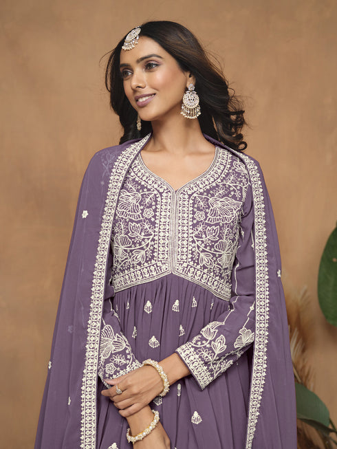 Voilet Faux Georgette Sharara Suit Acy8830 Back View