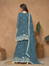Teal Faux Georgette Sharara Suit Acy8831 Closure View
