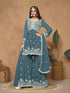 Teal Faux Georgette Sharara Suit Acy8831 Salwar Kameez