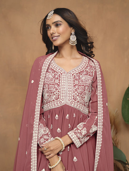 Rust Faux Georgette Sharara Suit Acy8832 Back View