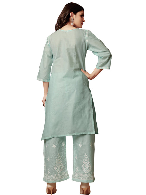 Blue Cotton Pant Suit Acy8872 Closure View