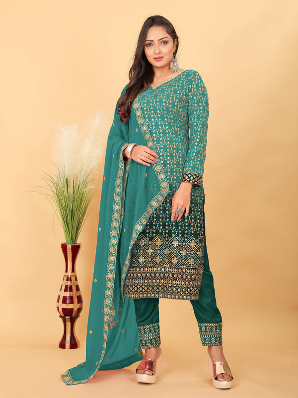 Green Faux Georgette Pant Suit Acy8918