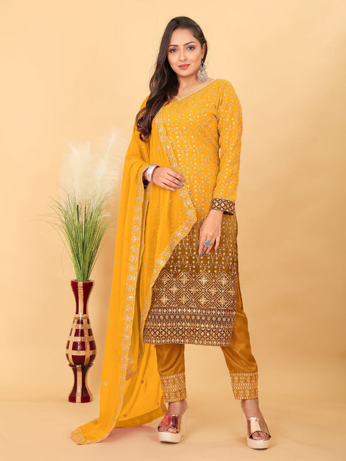 Yellow Faux Georgette Pant Suit Acy8919