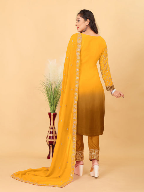Yellow Faux Georgette Pant Suit Acy8919 Closure View