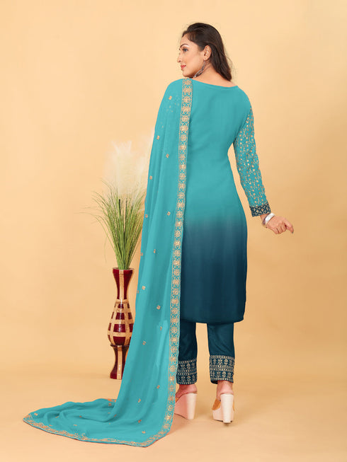 Blue Faux Georgette Pant Suit Acy8920 Closure View
