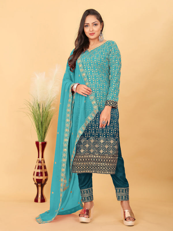 Blue Faux Georgette Pant Suit Acy8920