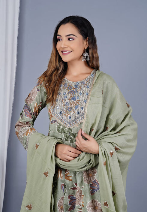 Grey Cotton Pant Suit Acy8931 Back View