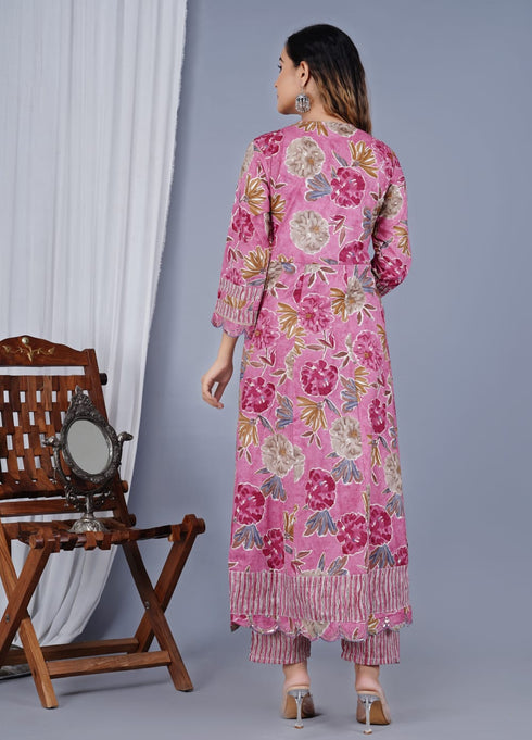 Pink Cotton Pant Suit Acy8933 Closure View