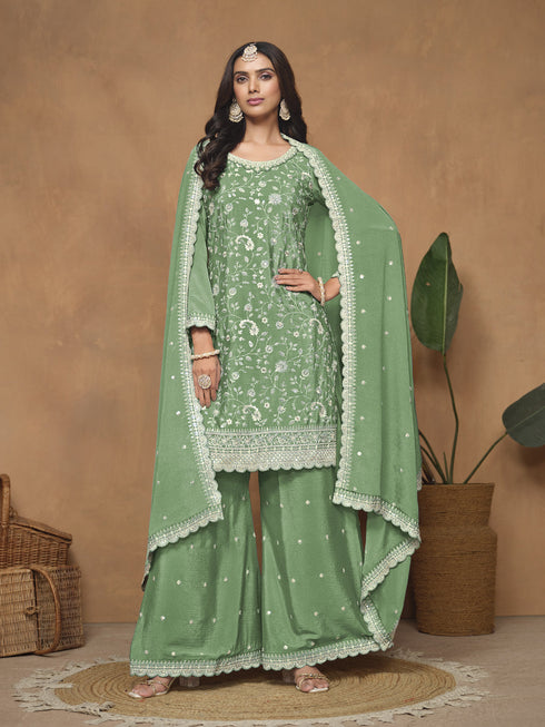 Green Chinon Palazzo Suit Acy9085 Closure View