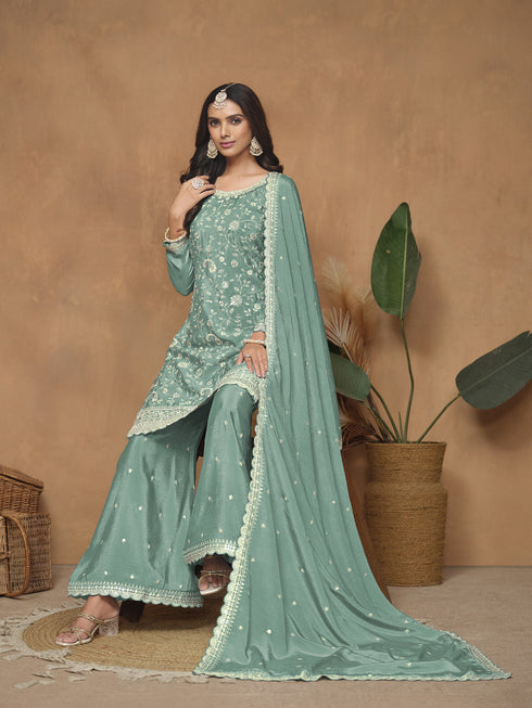 Purple Chinon Palazzo Suit Acy9086 Back View