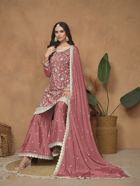 Peach Chinon Palazzo Suit Acy9088 Back View