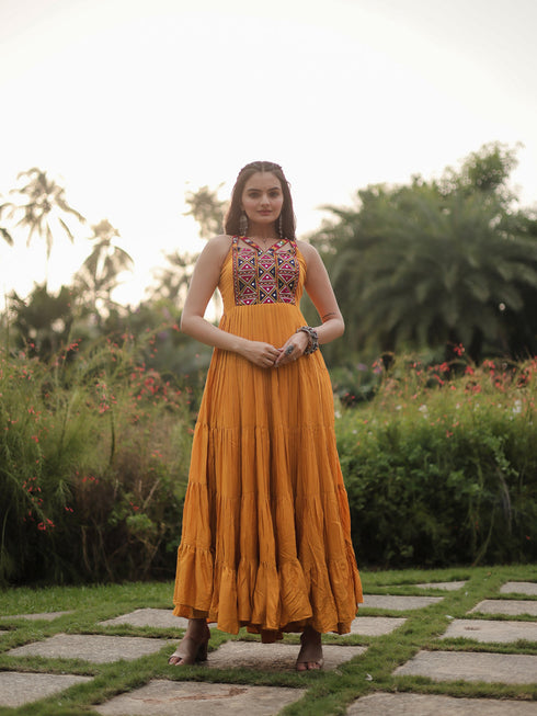 Yellow Rayon Anarkali Dress Acy9202