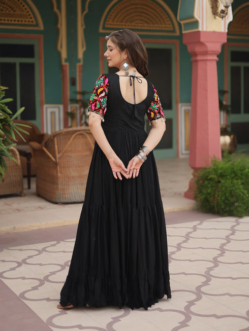 Black Rayon Anarkali Dress Acy9203 Closure View