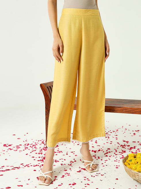 Yellow Silk Blend Pant Suit Acy9225 Back View