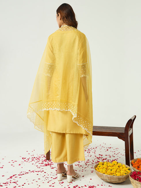 Yellow Silk Blend Pant Suit Acy9225 Salwar Kameez