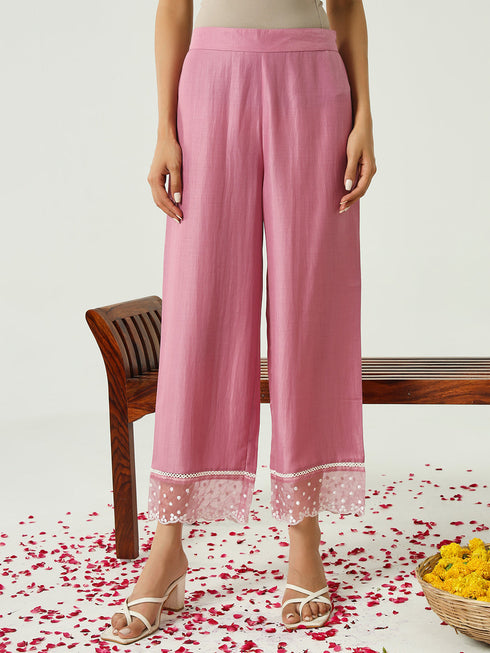 Pink Silk Blend Pant Suit Acy9227 Back View