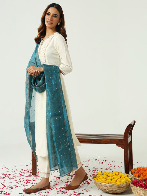 Off White Silk Blend Pant Suit Acy9228