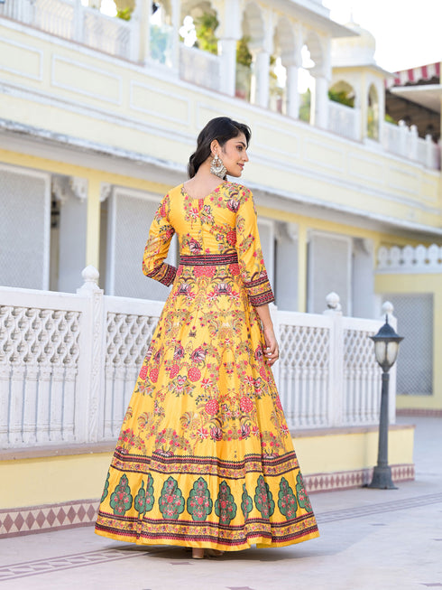 Yellow Dola Silk Anarkali Dress Acy9241 Closure View