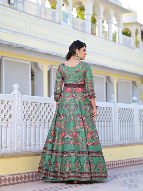 Green Dola Silk Anarkali Dress Acy9243 Closure View