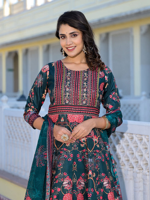 Teal Dola Silk Anarkali Dress Acy9244 Back View