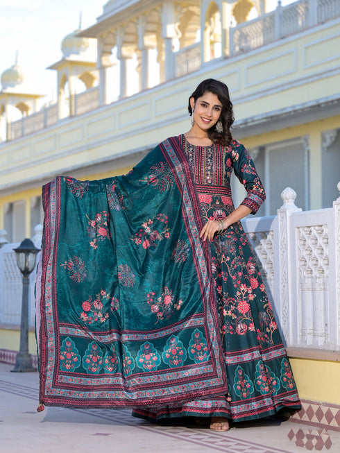 Teal Dola Silk Anarkali Dress Acy9244 Salwar Kameez