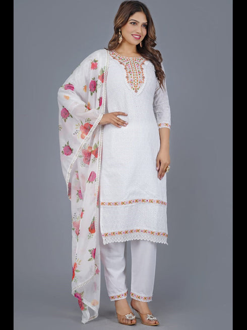 White Cotton Pant Suit Acy9247 Closure View