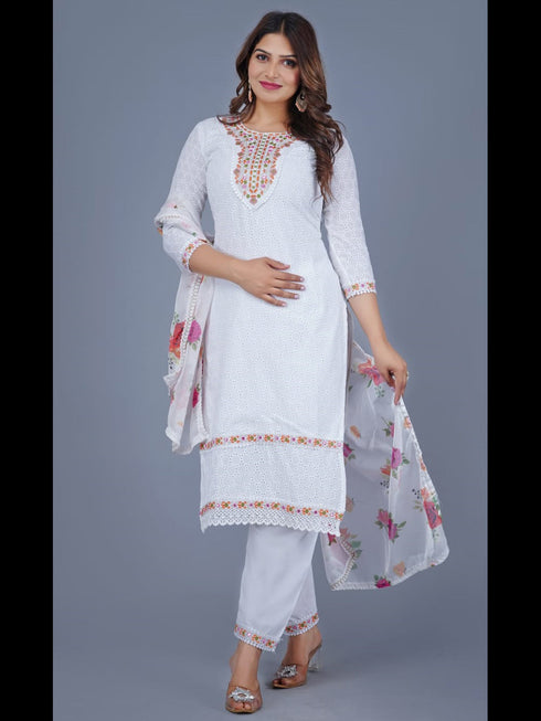 White Cotton Pant Suit Acy9247 Salwar Kameez