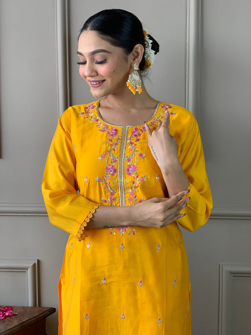 Yellow Viscose Chanderi Pant Suit Acy9272 Back View