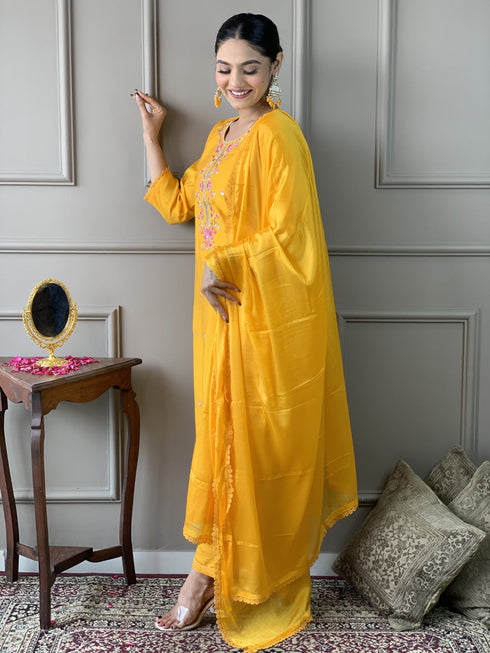 Yellow Viscose Chanderi Pant Suit Acy9272 Salwar Kameez