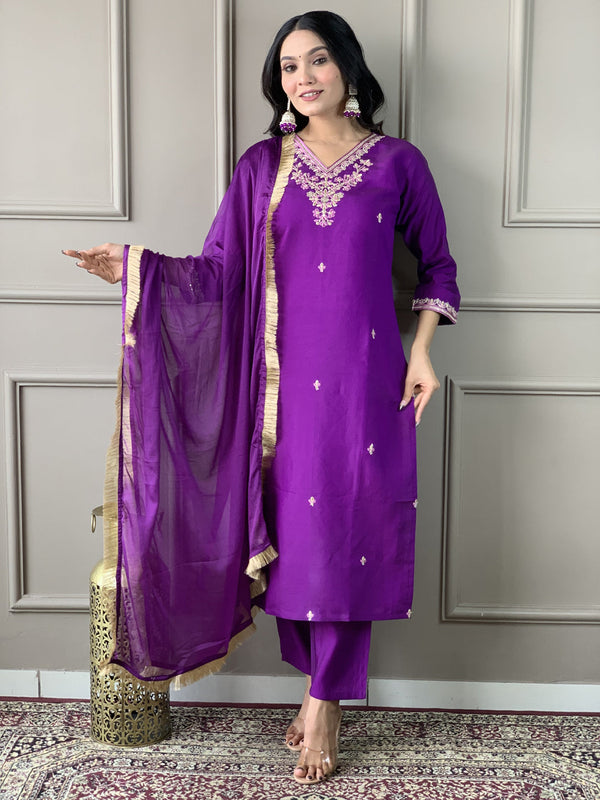 Purple Viscose Chanderi Pant Suit Acy9273