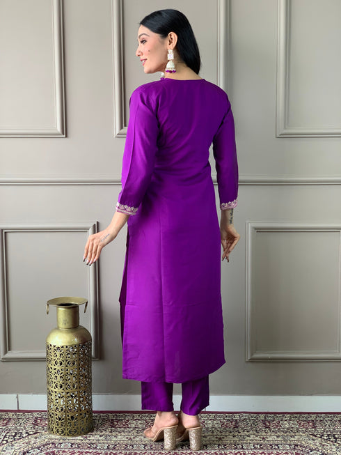 Purple Viscose Chanderi Pant Suit Acy9273 Closure View