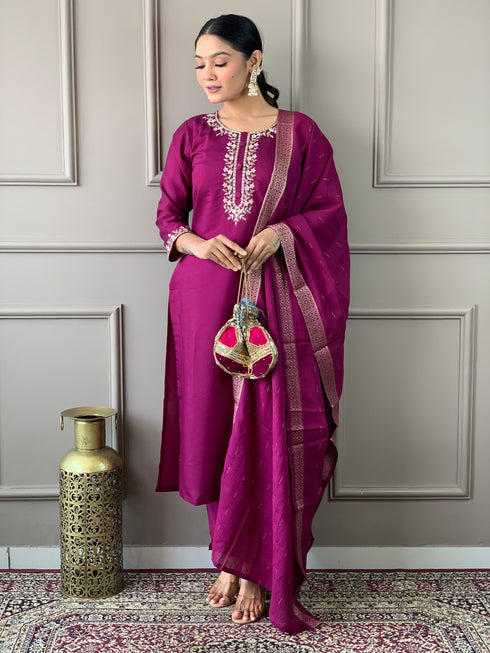 Burgundy Viscose Chanderi Pant Suit Acy9274 Salwar Kameez