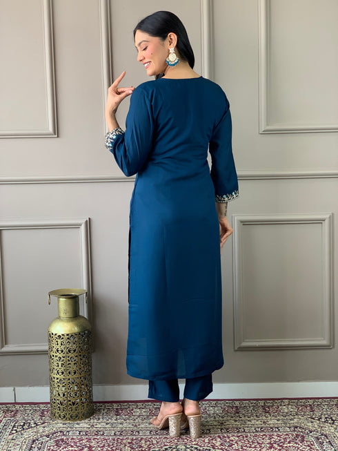 Blue Viscose Chanderi Pant Suit Acy9275 Closure View