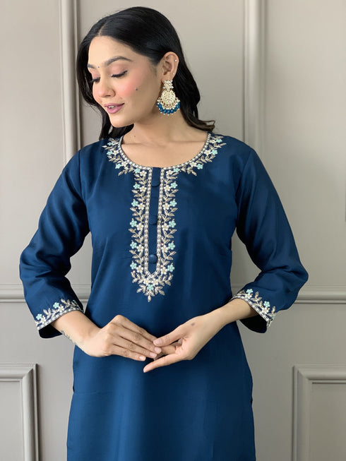 Blue Viscose Chanderi Pant Suit Acy9275 Back View