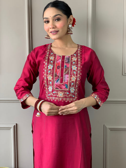 Red Viscose Chanderi Pant Suit Acy9276 Back View