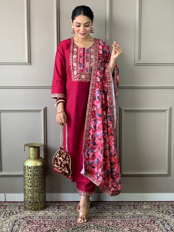Red Viscose Chanderi Pant Suit Acy9276