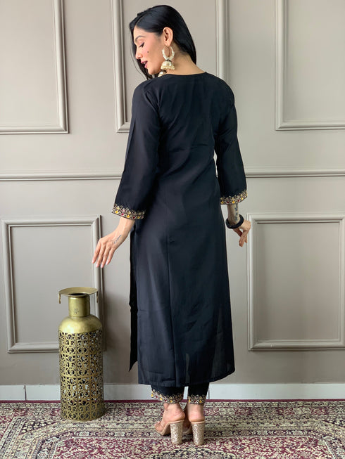 Black Viscose Chanderi Pant Suit Acy9277 Back View
