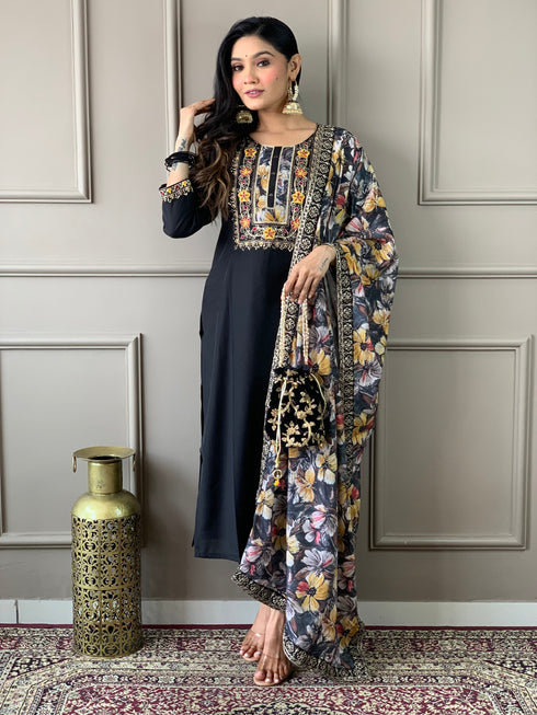 Black Viscose Chanderi Pant Suit Acy9277 Salwar Kameez
